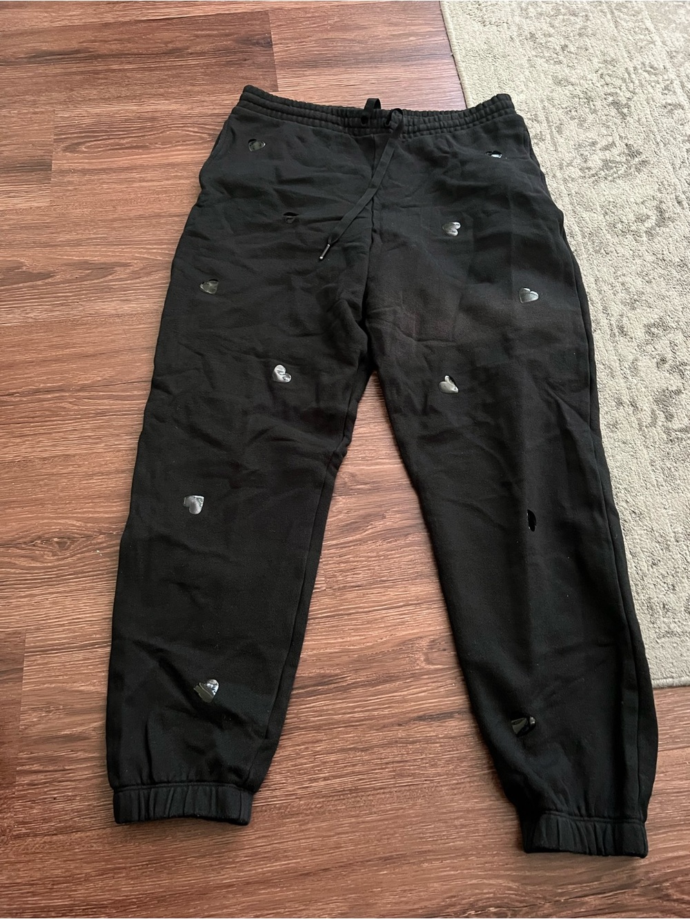 Victoria's Secret Black Loungewear Pants with Metallic Hearts